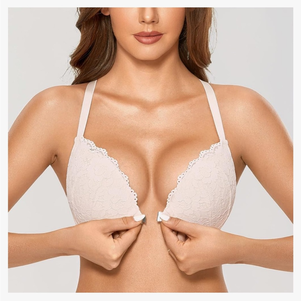 Dobreva front clasp white lace push up bra